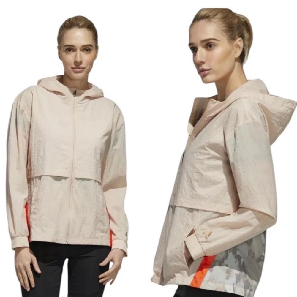 Adidas X Zoe Saldana Womens Jacket XS Nylon Blush Rose Pink Hooded Windbreaker